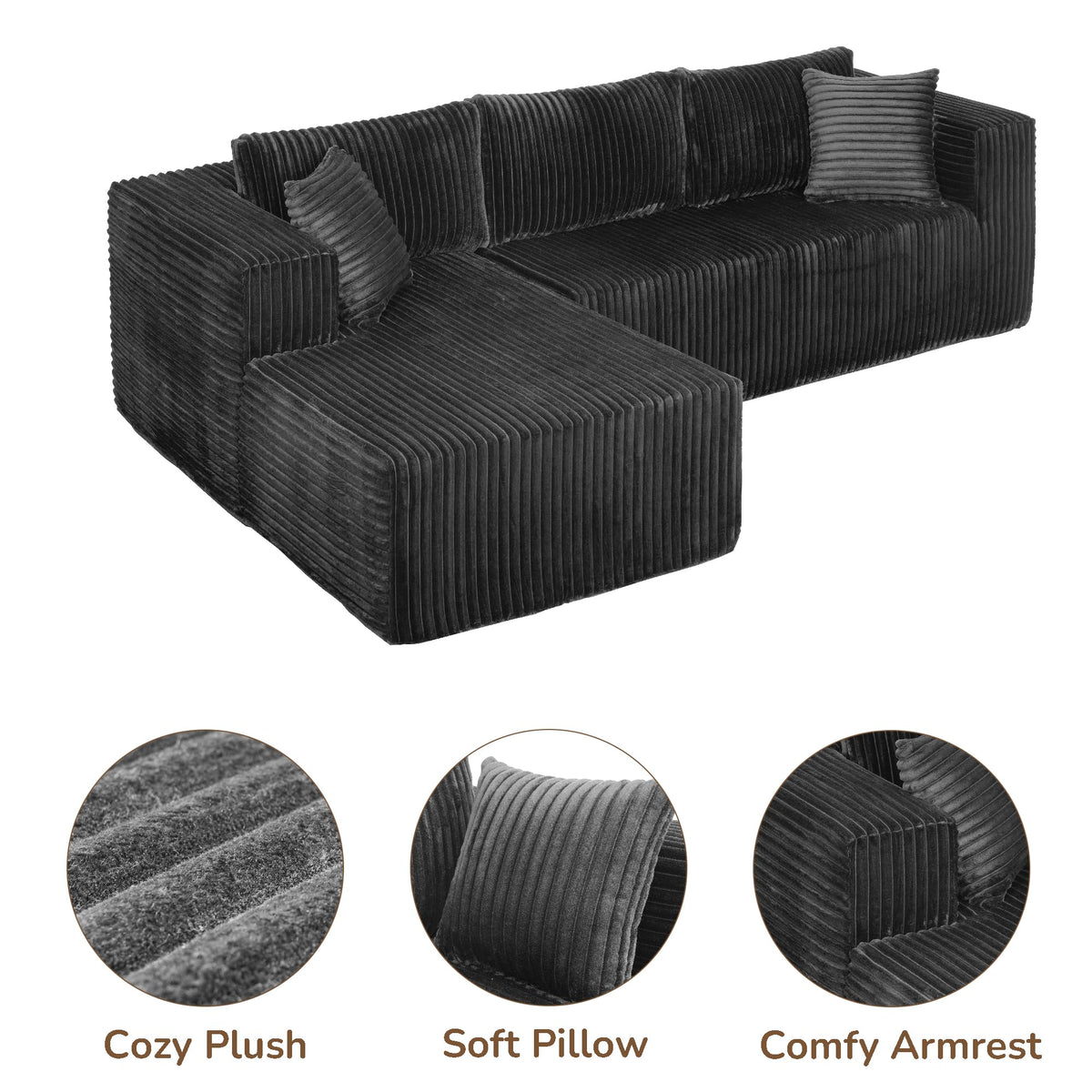 Vacuum-Packed L-Shaped Modular Compression Sofa, Plush Upholstery, All-Foam Structure for Compact Living Room, Bedroom, and Apartment Furniture