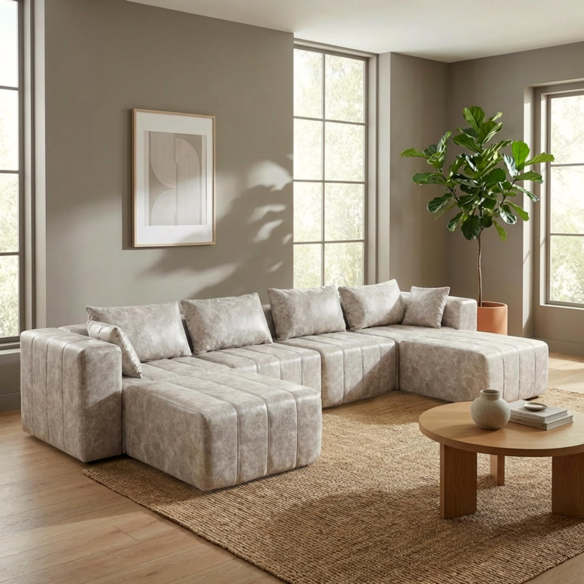 · REDEARTH · Boneless L Shaped Sectional Sofa in a Box, 5 Seater - Oyster