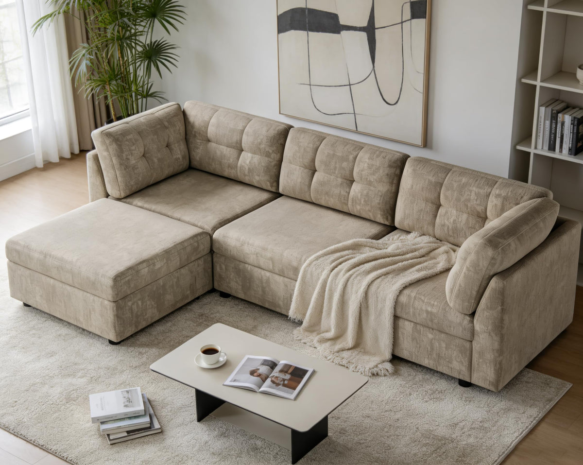 VANOMi Sectional U-Shaped Sofa for Living Room, Modualr Sofa Couch, Green