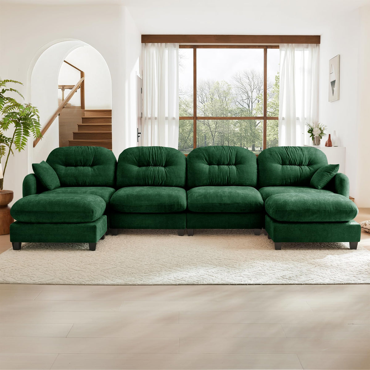 107" Modular Sectional Sofa, Comfy U Shaped Cloud Couch with Ottoman, Chenille Sofa Sleeper Deep Seat Sofas with Throw Pillows for Apartment-Camel