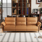 112.5" Orange Leather 3-Seat Power Recliner Sofa Dual Motor