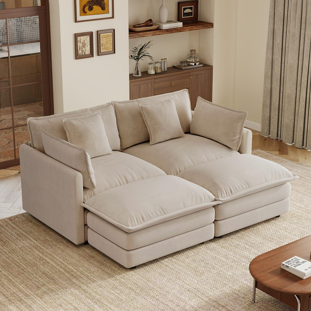 103.8" Modular Cloud Couch Chenille Sectional Sofa L Shaped Couch