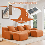 115.3" Modular Sectional Couches for Living Room, Teddy Deep Seat Sofa, 3 Seater Boneless Couch with 2 Ottoman,Orange