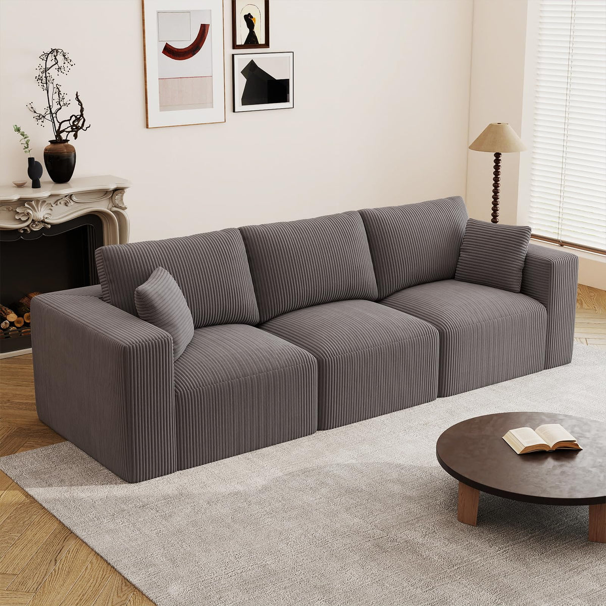 79" Modular Sectional Sofa, Cloud Couch Loveseat Memory Foam Boneless Couch with Chaise, Cozy Upholstered Corduroy Floor Couch, No Assembly Required Living Room Furniture for Apartment, Beige