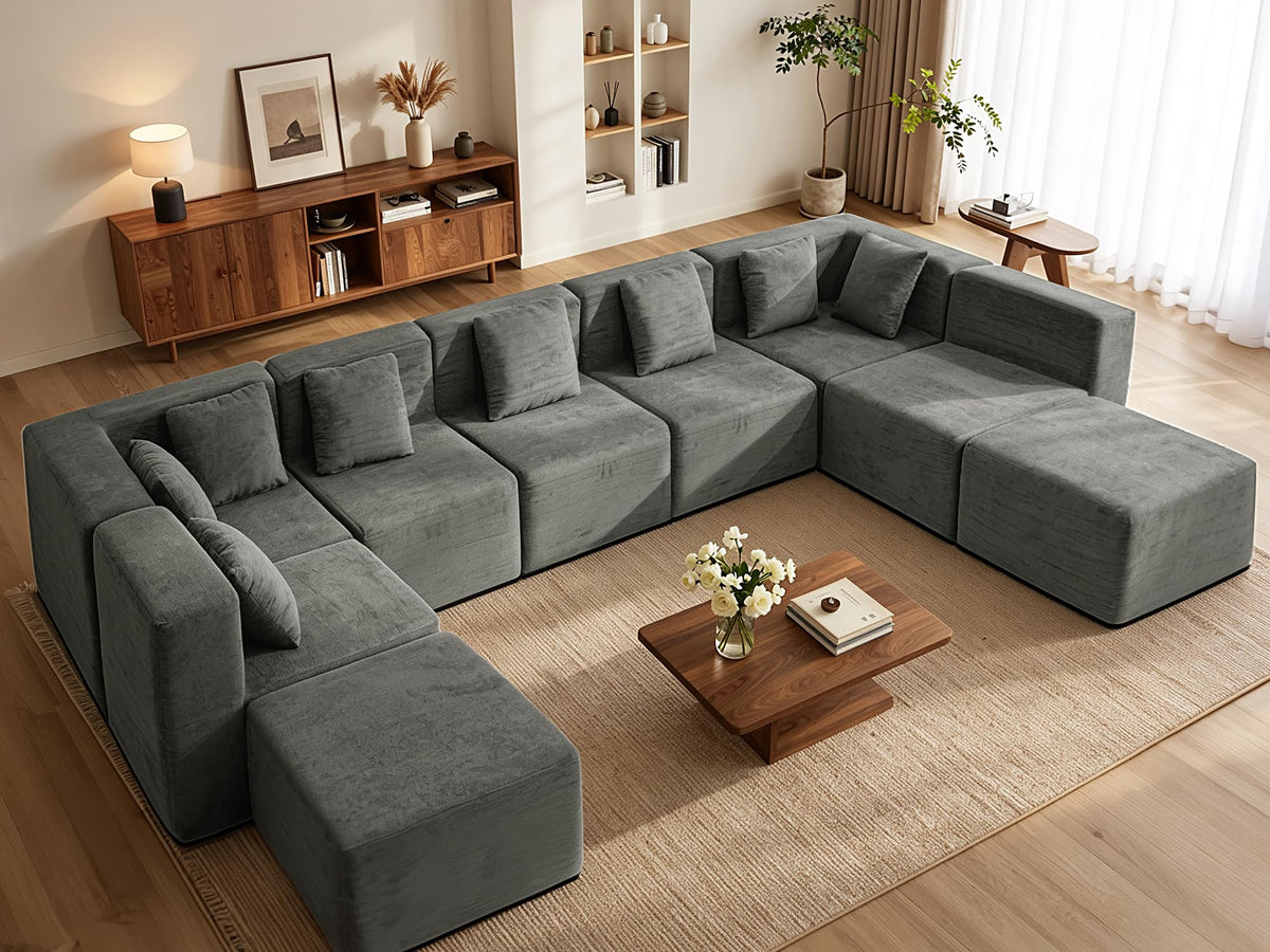 103" Three-Layer Sponge Boneless Couch sectional for Living Room Modular sectional Sofa High-Back 4-Seater L-Shape Couch with Ottoman Memory Foam Waterproof Chenille Black