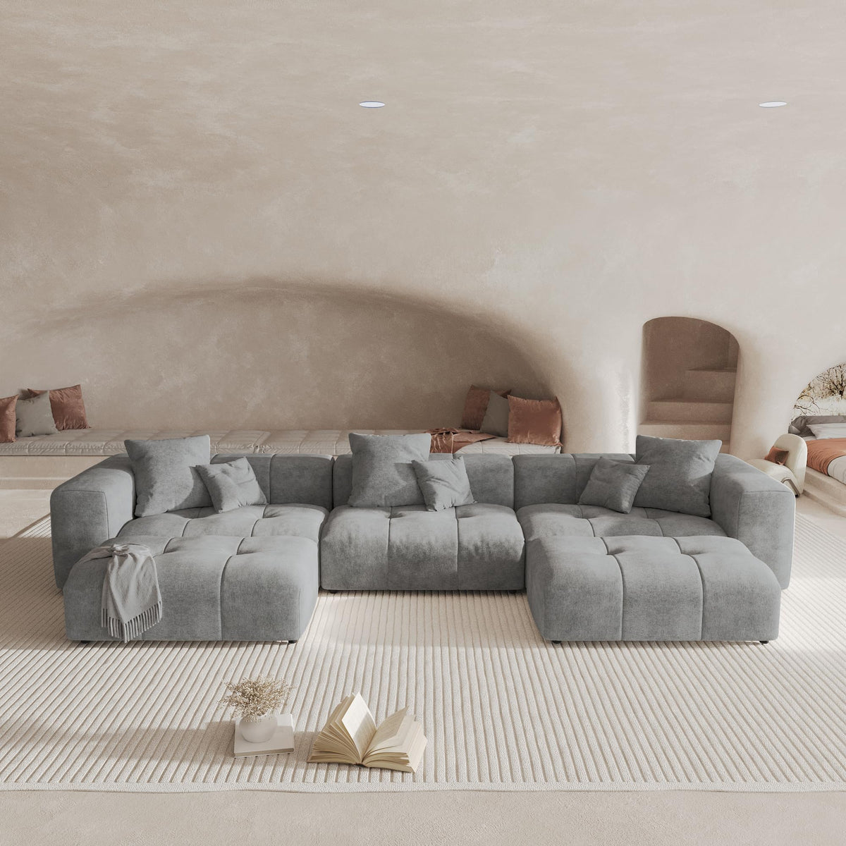 WJShome 144" Oversized Sectional Couches for Living Room,5 Seater Corner Couch Sleeper Sofa, Modern V Shaped Sofa with Deep Seat for Living Room,Spacious Space,White