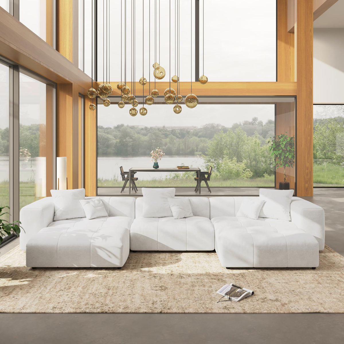 WJShome Oversized Sectional Couches for Living Room,183" V Shaped Couch, 6-Seater Cloud Modular Sectional Sofa, Linen Deep Seat Cloud Couches for Living Room,White