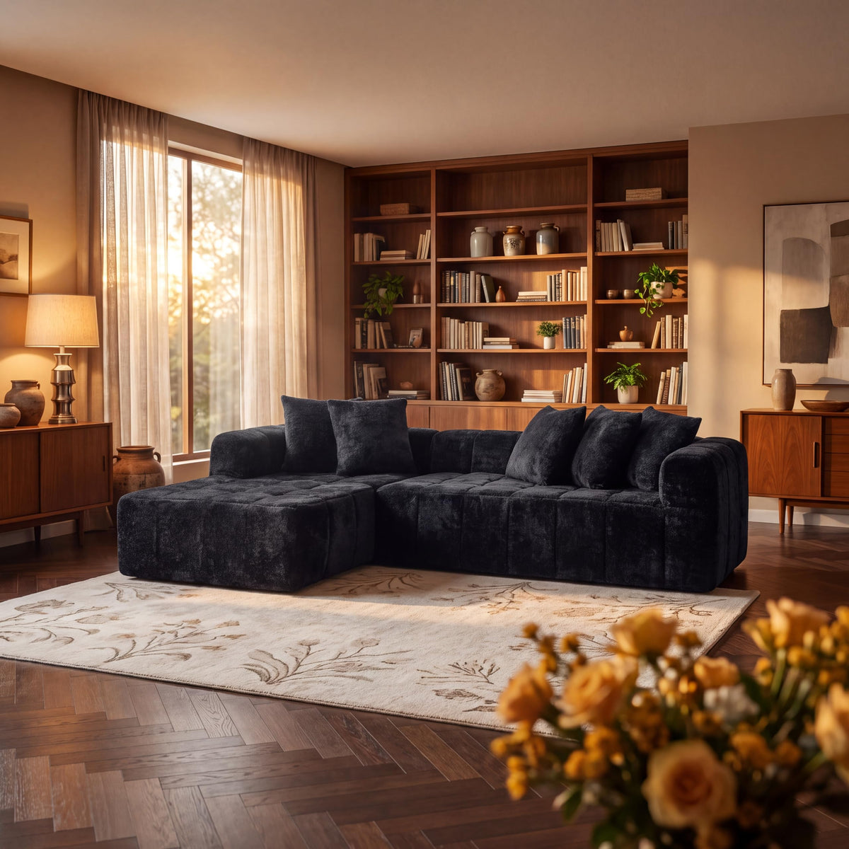 107.9" Boneless L-Shape Modular Cloud Sofa for Living Room