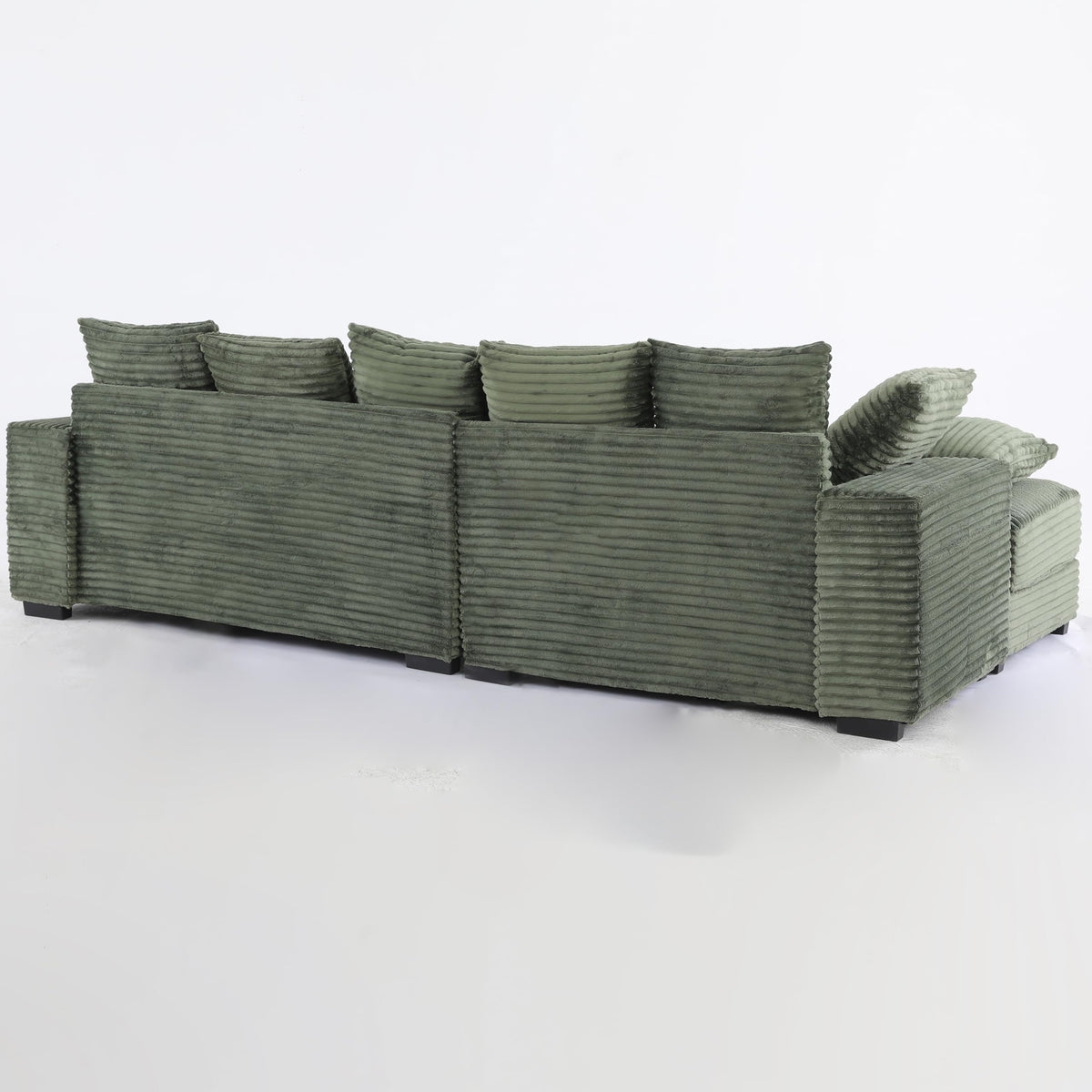 108.6" Sectional Sofa, Thickened Corduroy Sectional Couches for Living Room,Comfortable L Shaped Chaise Sectional Sofa with Storage Ottoman,Eight Throw Pillows,Green