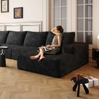 107" Cloud Sectional Couch with L Shape Chaise,Modular Sofa with Deep Seat, Upholstered Couches for Living Room Bedroom,No Assembly Required, Black(Plush Corduroy Fabric) IK741
