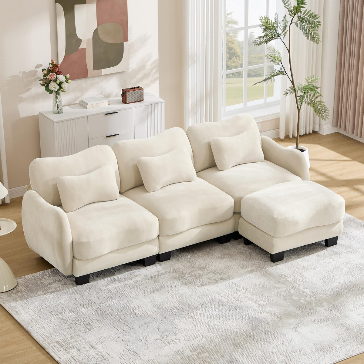 101.1" Modular Cloud Couch Deep Seat Sectional Sofa L Shaped Couch
