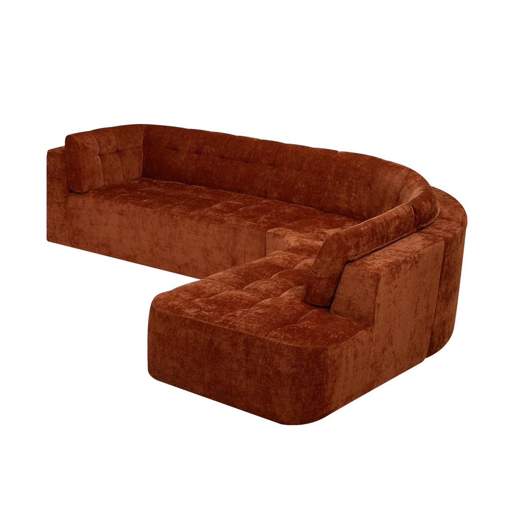 119'' Sectional Sofa, Curved L-Style Right-Hand Facing Couch with Fully Upholstered Arms, Tufted Design, Modern Minimalist Look, Dark Orange