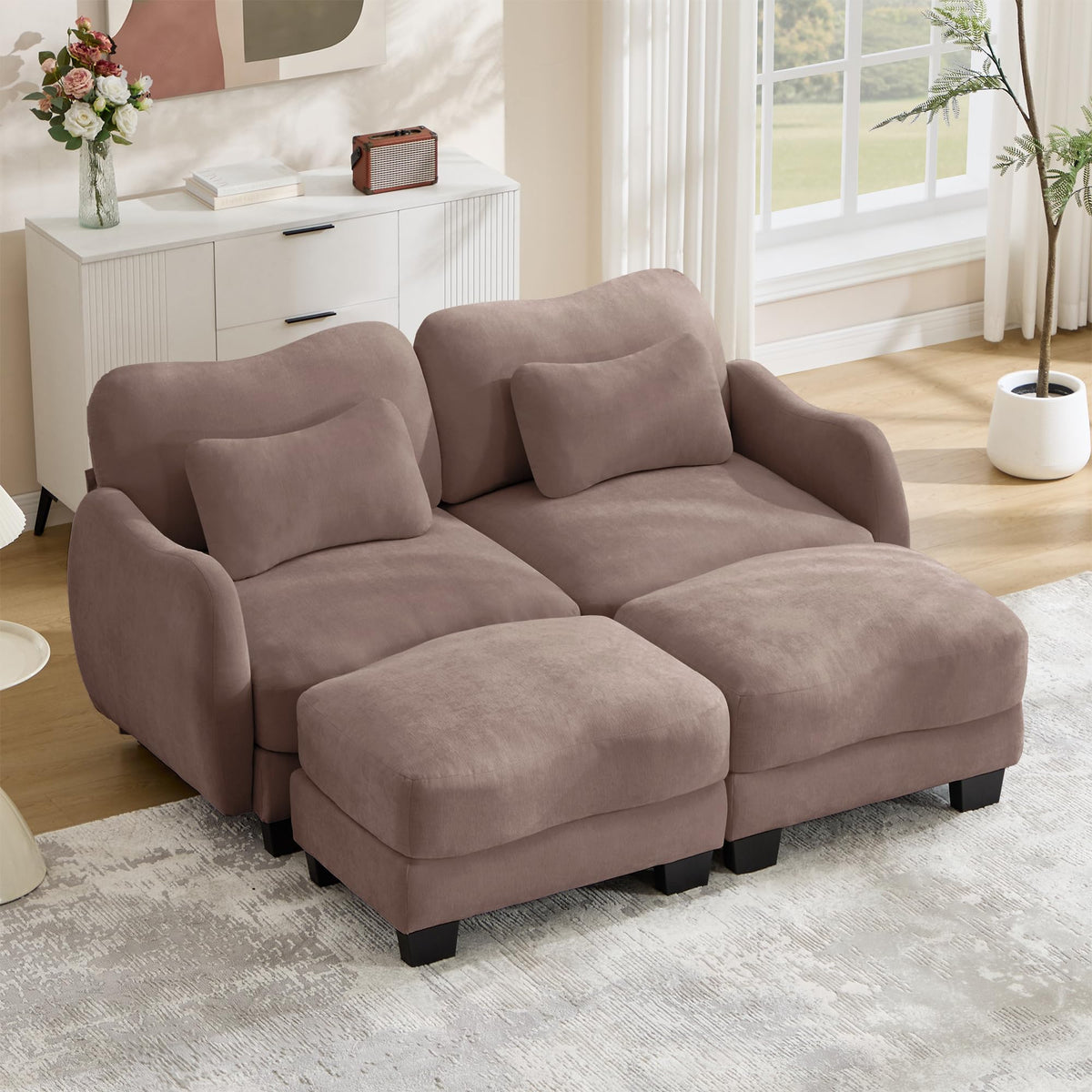 102 Inch Modular L-Shaped Sofa with Storage, Black Linen Fabric Sectional