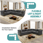 115'' Velvet L-Shaped Convertible Button Tufted Sleeper Sofa Couch, Luxury Oversized Pull-Out Sofa Bed with Gold Trim Rolled Arms and Throw Pillows for Living Room