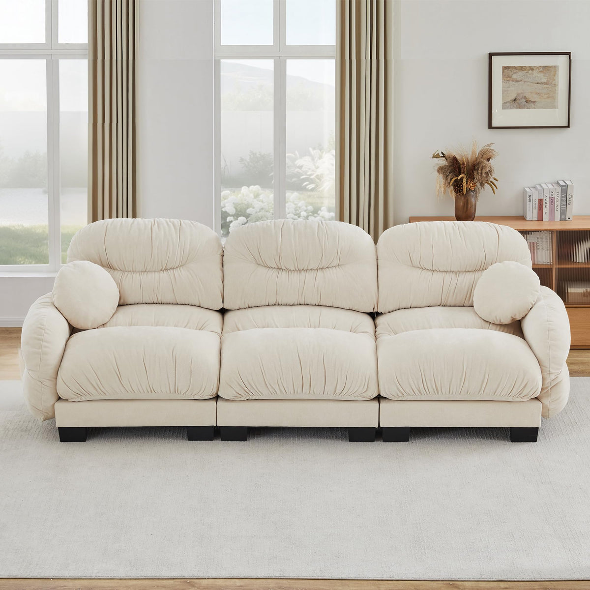 116" Cloud Modular Chenille L Shaped Sectional Sofa with Ottoman, Deep Seat Cloud Couch with Interlocking Metal Connectors for Modern Living Room (Beige, 3S+1O)