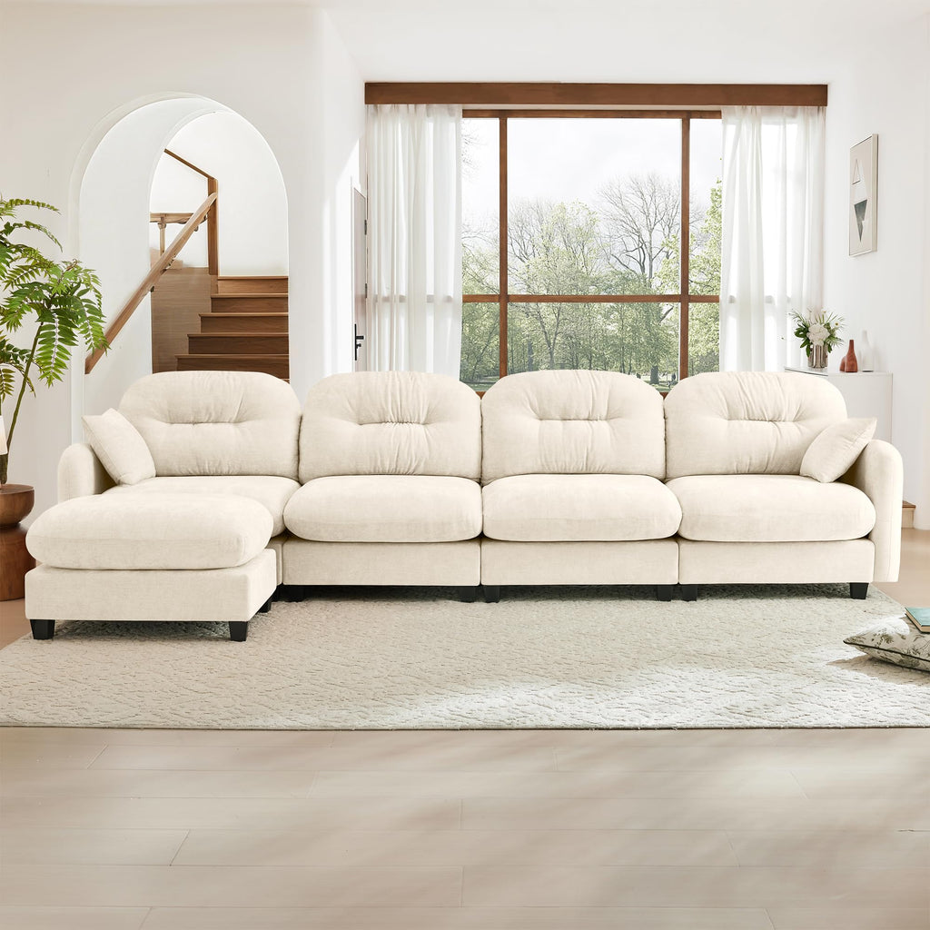 107" Modular Sectional Sofa, Comfy U Shaped Cloud Couch with Ottoman, Chenille Sofa Sleeper Deep Seat Sofas with Throw Pillows for Apartment-Camel