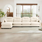 107" Modular Sectional Sofa, Comfy U Shaped Cloud Couch with Ottoman, Chenille Sofa Sleeper Deep Seat Sofas with Throw Pillows for Apartment-Camel
