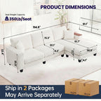 114" Cloud Sectional Couch with L-Shape Reversible Chaise, Modern Corduroy L Shaped Couch with 2 Pillows & Storage Armrests, 4 Seater Sectional Couches for Living Room, Plush Corduroy, White