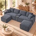 127" Cloud Modular Sectional Sofa, U Shaped Boneless Couch,Grey