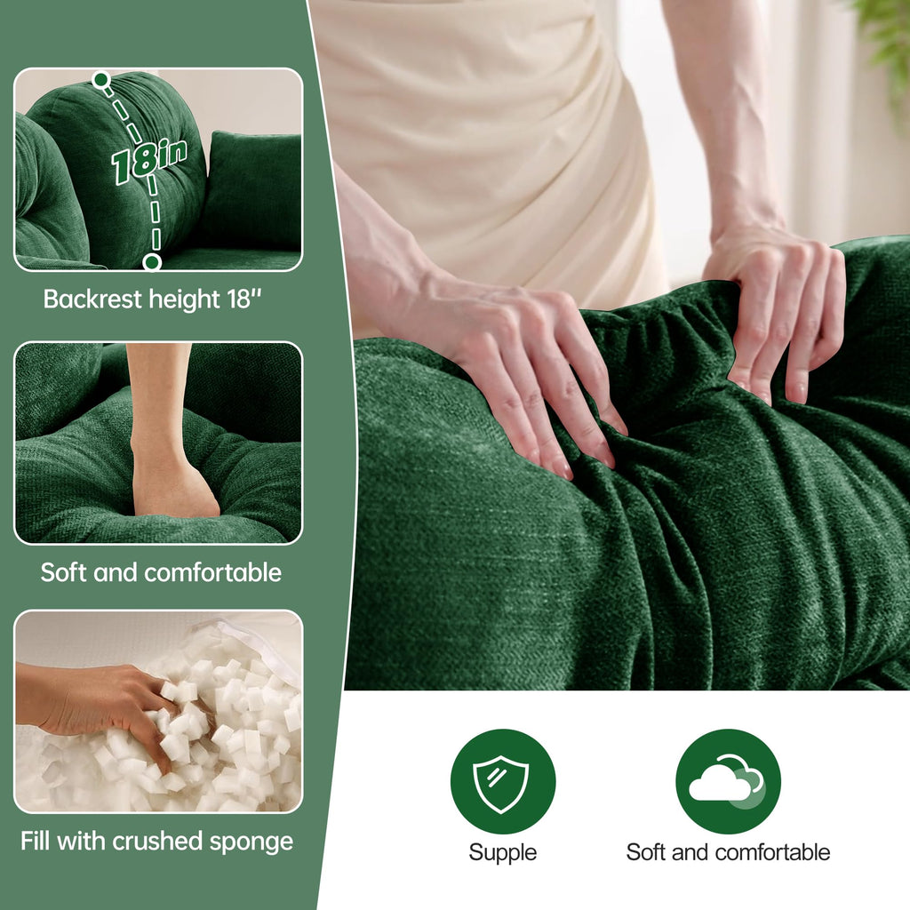 Tidyard Cloud-Like Modular Sectional Couch in Green - Plush Chenille Fabric, Tufted Backrest, High-Density Foam, Ergonomic Design with Throw Pillows & Ottoman for Bedroom or Living Room