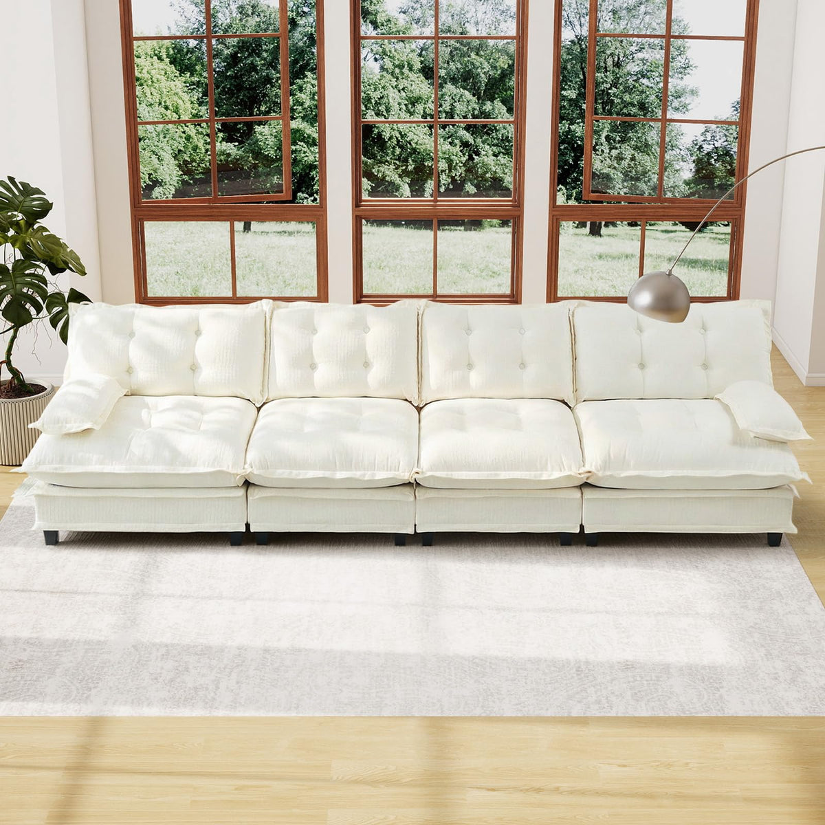 107.5" Modular Sectional Sofa-Chenille Deep 3 Seater L-Shaped Cloud Couch with Ottoman, Button Seat Cushions for Living Room & Apartment, Orange