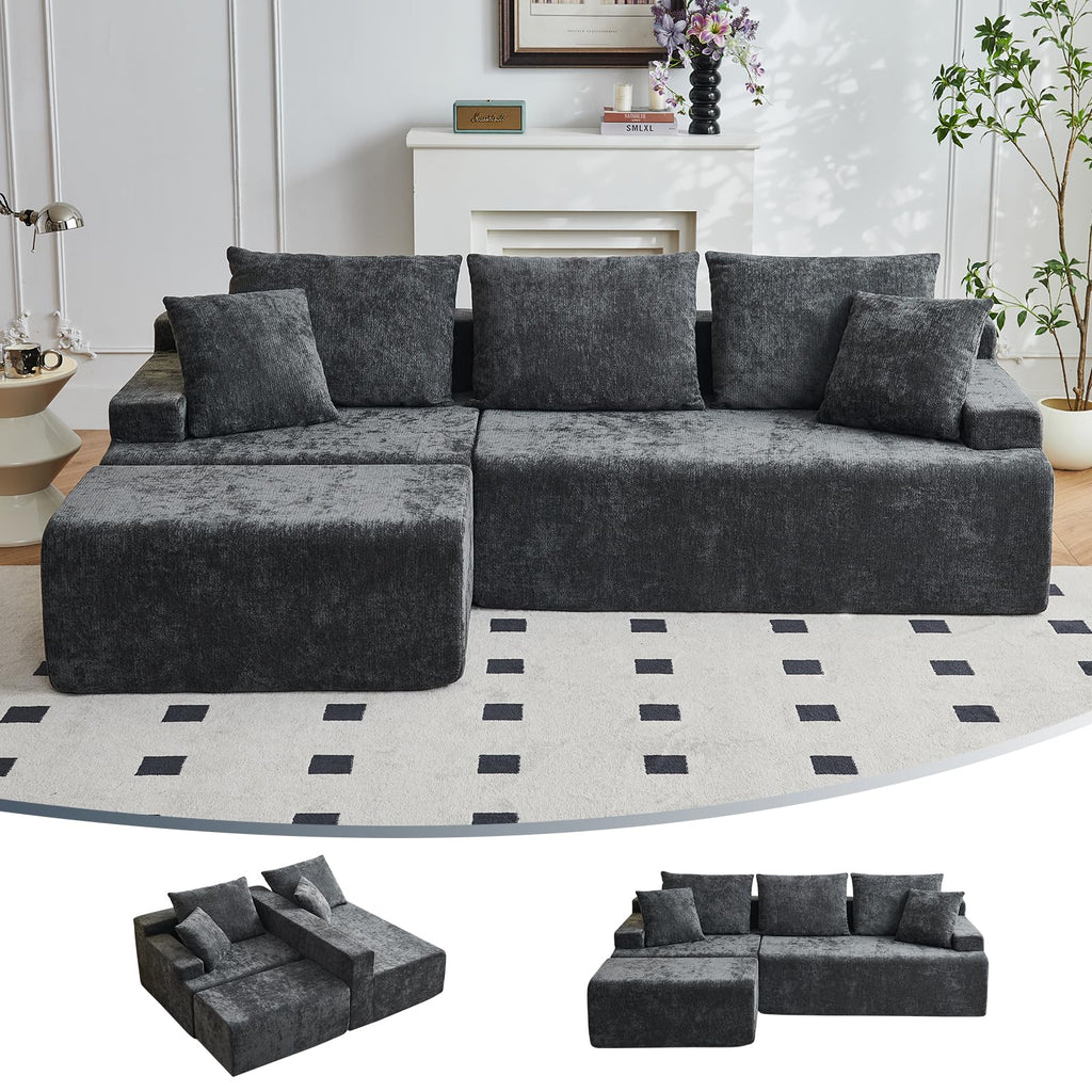 115.7" L Shaped Modular Sectional Sofa with Ottoman, Cloud Boneless Couch, Upholstered Sofa in a Box, Flexible Module Combination for Living Room, No Assembly, Grey