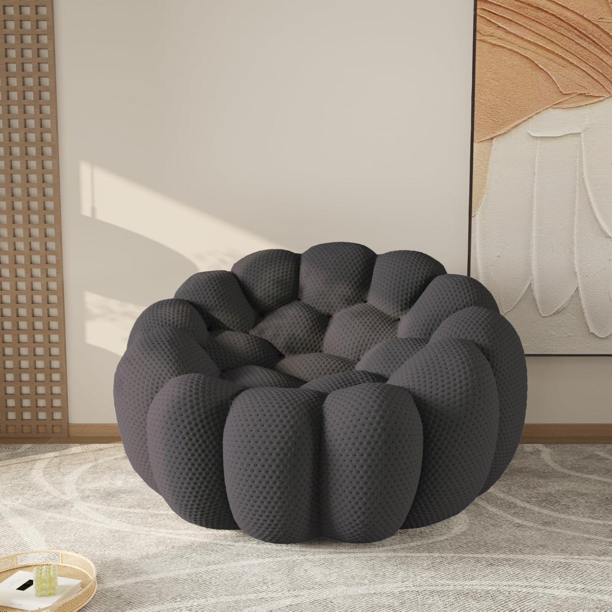 WJShome Modern Bubble Sofa Couch, 79.53" Curved Sofas for Living Room, Boneless Large Bean Bag Chair,Deep Seat Floor Sofas Chair Lounge 3 Seater for Home,Orange