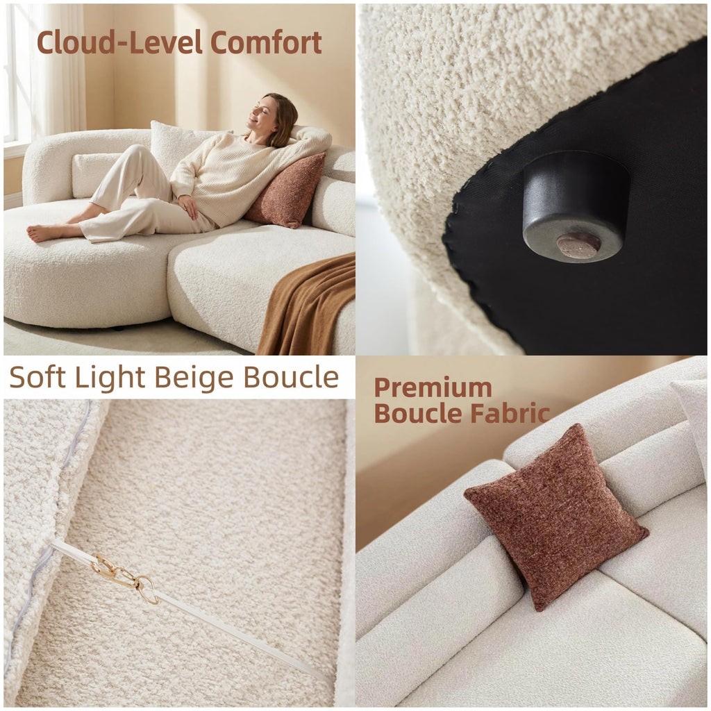 132" Oversized Boucle Cloud Couch with Chaise, Light Beige Sectional