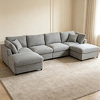 128" U-Shaped Modular Sectional Sofa, Modern Cloud Couch with Solid Wood Frame, Oversized Chenille Fabric Sleeper Sofa Couches with 2 Ottoman Chaise & Washable Covers