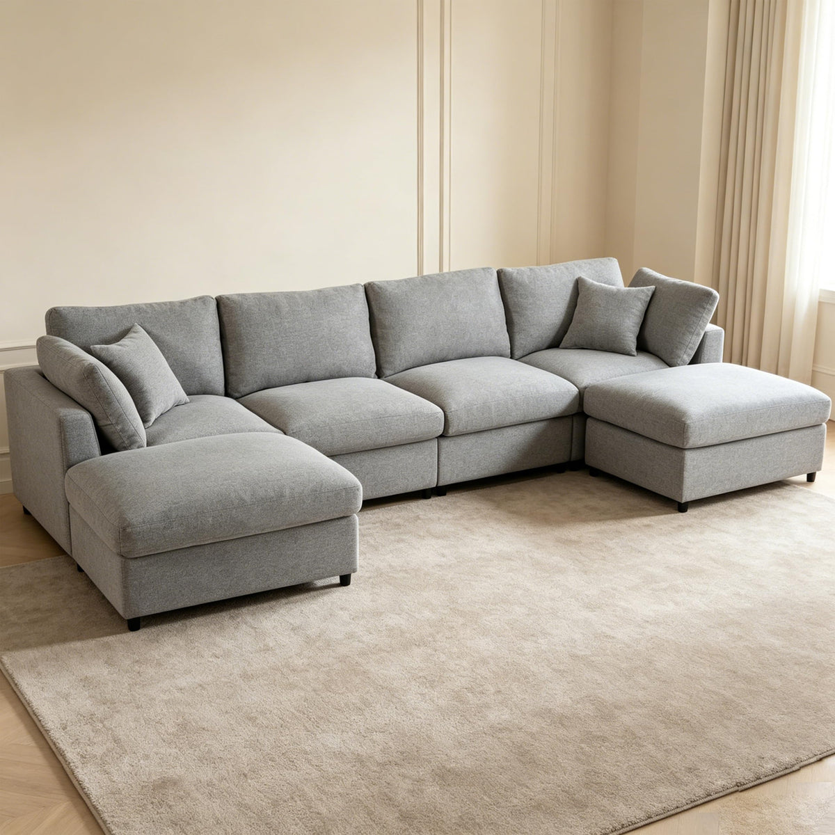128" U-Shaped Modular Sectional Sofa, Modern Cloud Couch with Solid Wood Frame, Oversized Chenille Fabric Sleeper Sofa Couches with 2 Ottoman Chaise & Washable Covers