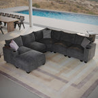 107.1" L-Shaped Modular Sectional Sofa with Storage Ottomans, 6-Seat Deep Seat Sofa with Armrest Storage, Cup Holders & USB Type-C Charging, Sectional Couches for Living Room (Grey)