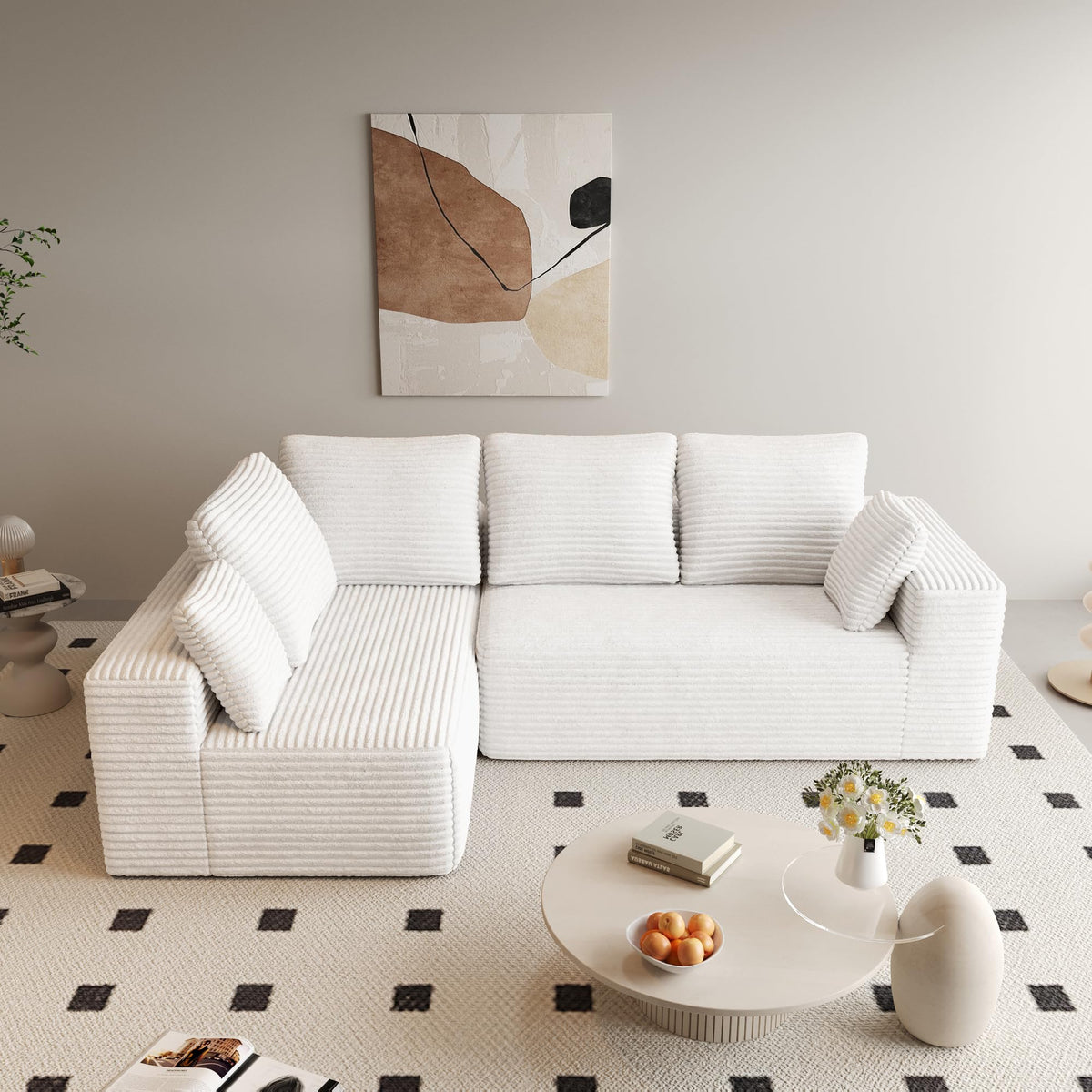 134 Inch Oversized Boneless Sofa Bed, Fluffy Corduroy Sleeper Sofa for Apartment Bedroom Living Room, Comfy Modular Cloud Sectional Couch, Boneless Couch, No Assembly, Brown
