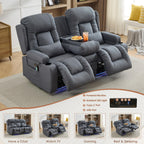 TUNYI Wall Hugger Loveseat Recliner Sofa with Console, Power Reclining Loveseat RV Couch with Massage & Heat/USB/Outlet/Storage/LED Light/Speaker (Blue, 2 Seat with Console)