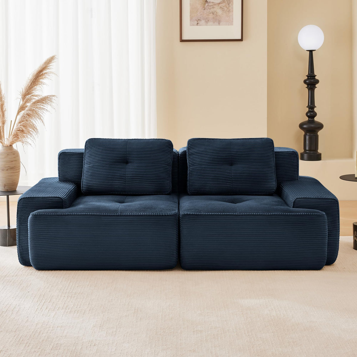 115.3” Camel Boneless Couches for Living Room, Modular Sectional Sofa with L-Shape Chaise, 3 Seater Comfy Upholstered Deep Seat Corduroy Fabric Cloud Couch No Assembly, Anti-Slip Design
