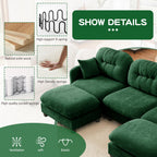 Tidyard Cloud-Like Modular Sectional Couch in Green - Plush Chenille Fabric, Tufted Backrest, High-Density Foam, Ergonomic Design with Throw Pillows & Ottoman for Bedroom or Living Room