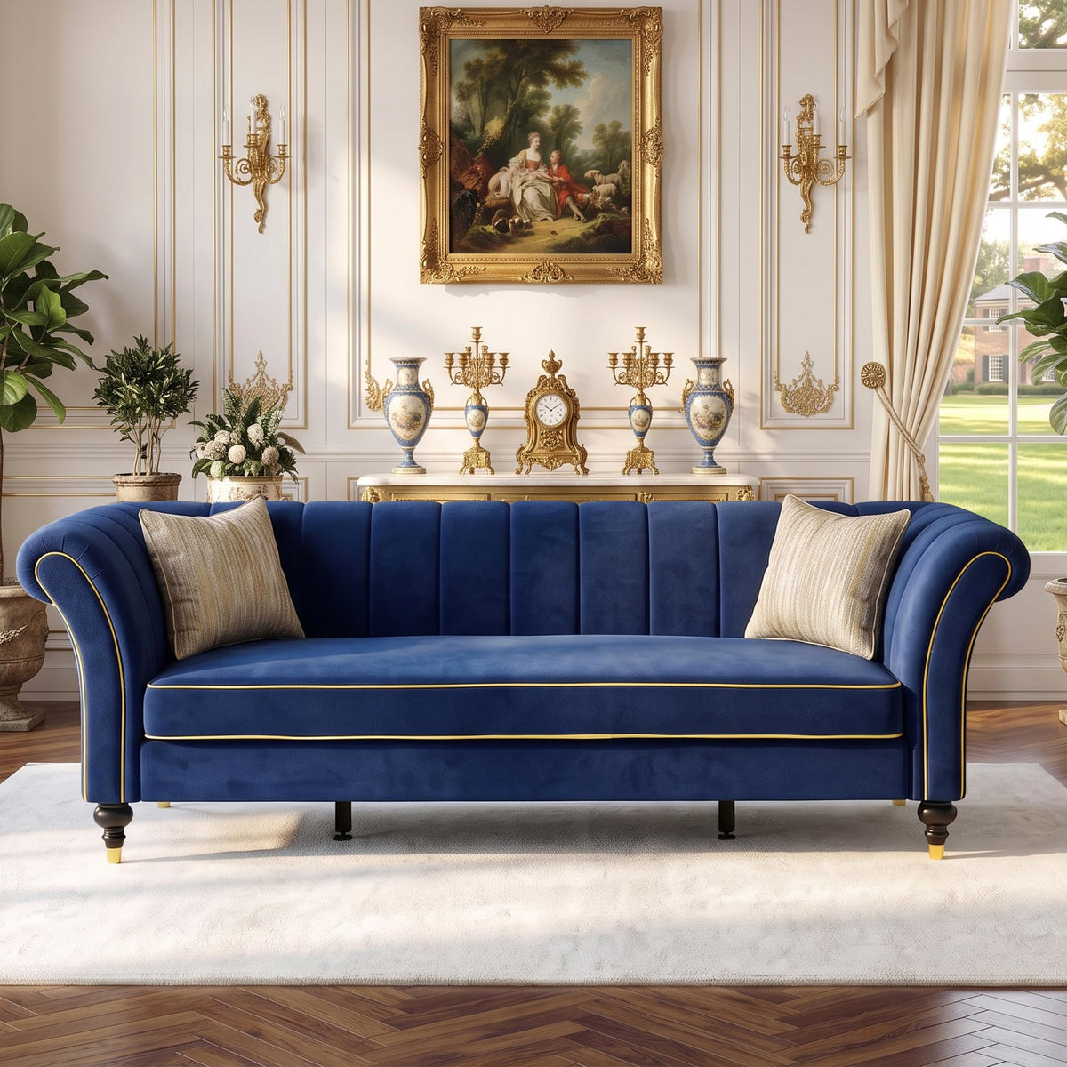 Yogald 89.5” Chesterfield Sofa 3-Seater Couch with Tufted Back, Reteo Green
