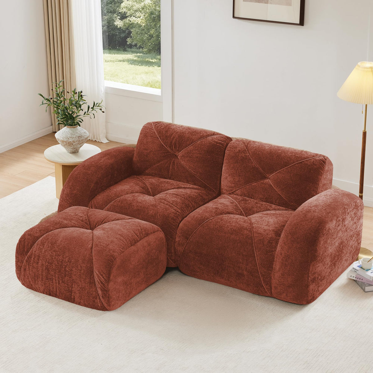U-Shaped Boneless Sofa, Tufted 32d High Density Sponge Bottom, Anti-Slip Design, No Assembly Required, Free Combination, Movable Ottomans for Living Rooms, Home Theater, Blue