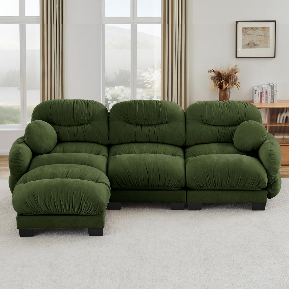 116" Cloud Modular Chenille L Shaped Sectional Sofa with Ottoman, Deep Seat Cloud Couch with Interlocking Metal Connectors for Modern Living Room (Beige, 3S+1O)