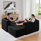 114" Cloud Sectional Couch with L Shape Chaise, Modular Sofa with Movable Ottoman, Upholstered Couches for Living Room Bedroom, No Assembly Required, Black