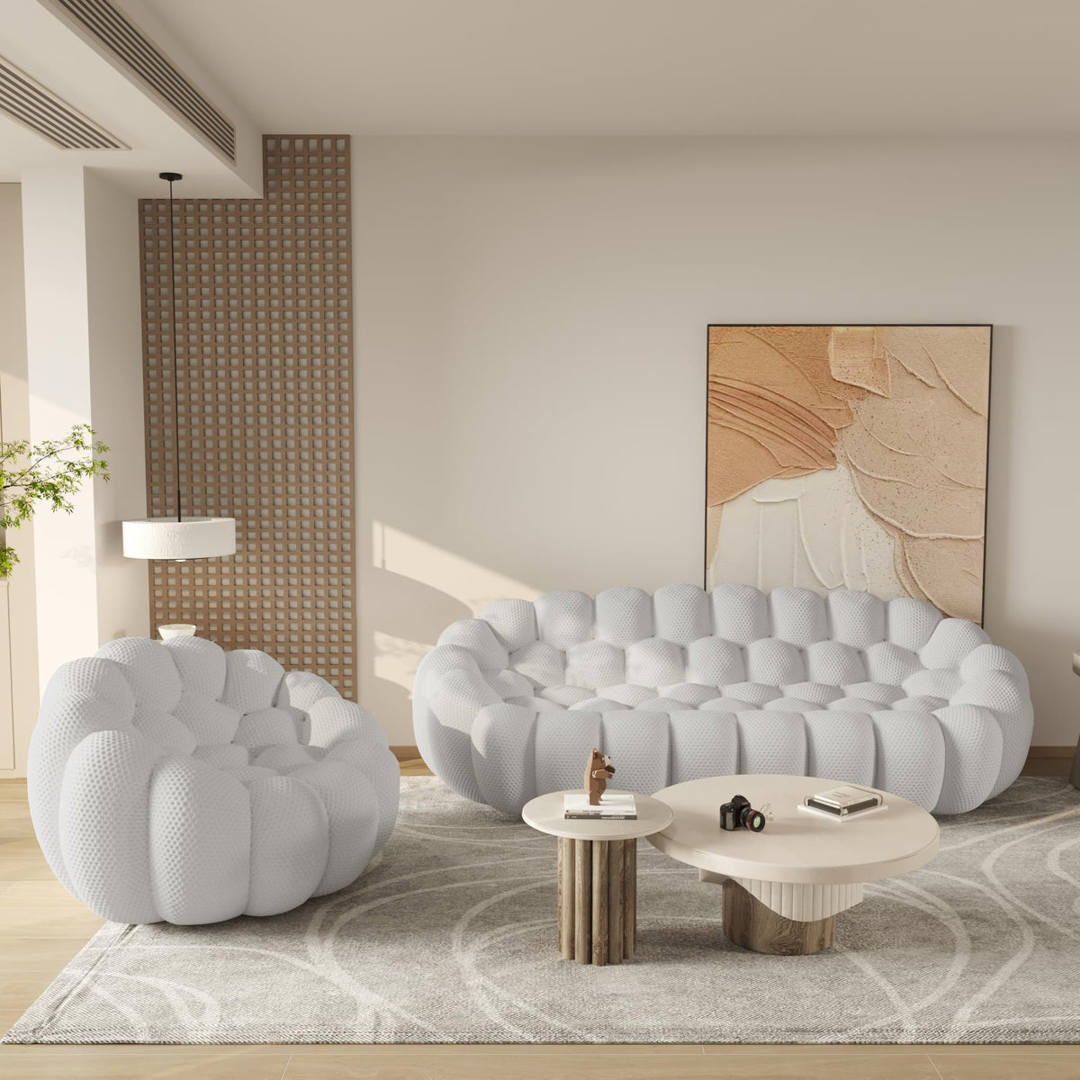 WJShome Modern Bubble Sofa Couch, 79.53" Curved Sofas for Living Room, Boneless Large Bean Bag Chair,Deep Seat Floor Sofas Chair Lounge 3 Seater for Home,Orange