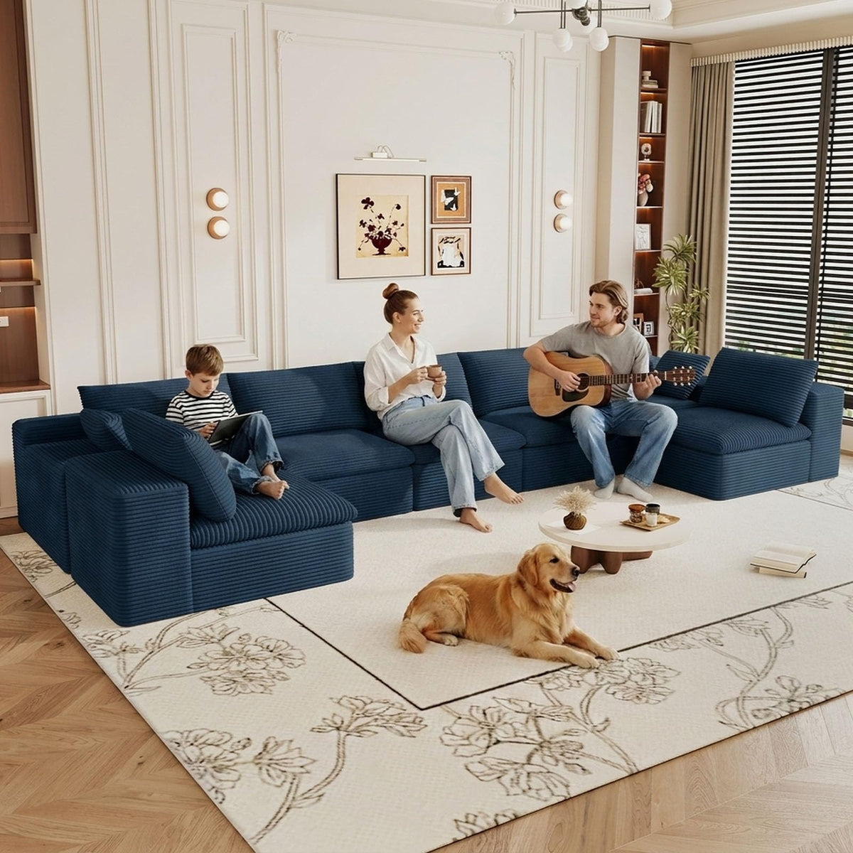 107" Cloud Couch Modular Sectional Couchs with Chaise Lounge, U-Shape Boneless Couches with Ottoman for Living Room, Corduroy Sofa with Deep Seat, No Assembly Required (Green, Left Facing Chaise)
