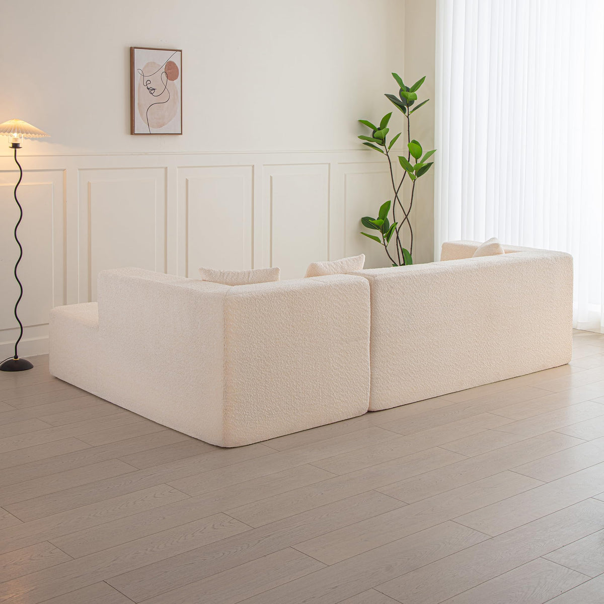 105.5" Modular L Shaped Sectional Floor Couch, Deep Seat Tufted Comfy Sofa Set with Chaise for Living Room