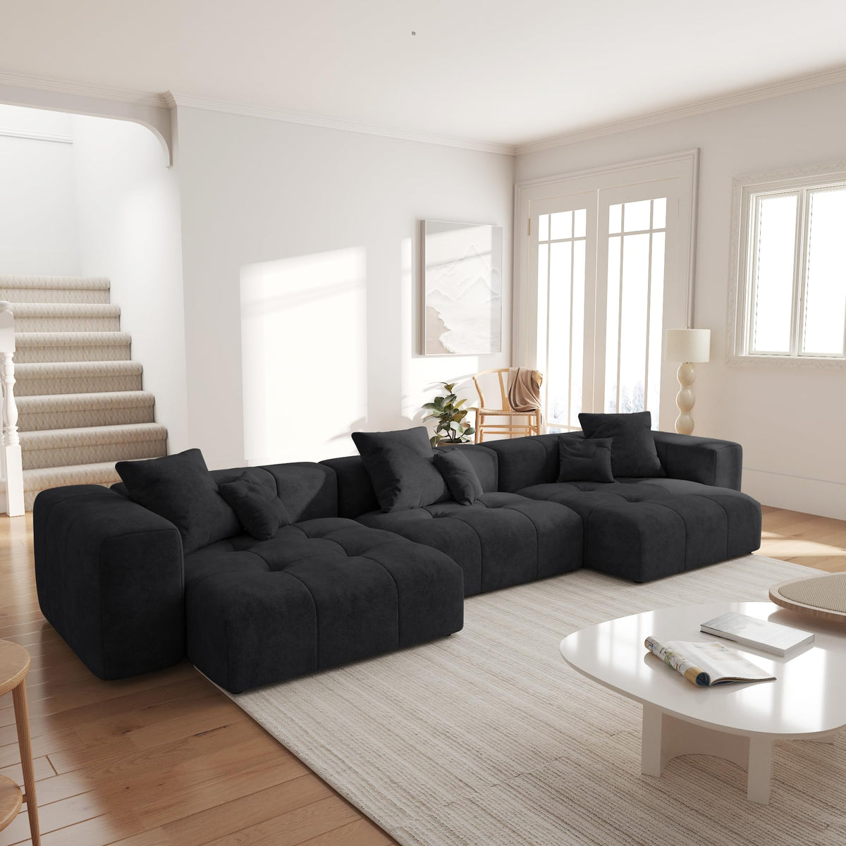 104.8" Modular Cloud Loveseat with Extra Wide & Deep Seats, Oversized 2-Seater Mid-Century Modern Couch for Living Room, Linen