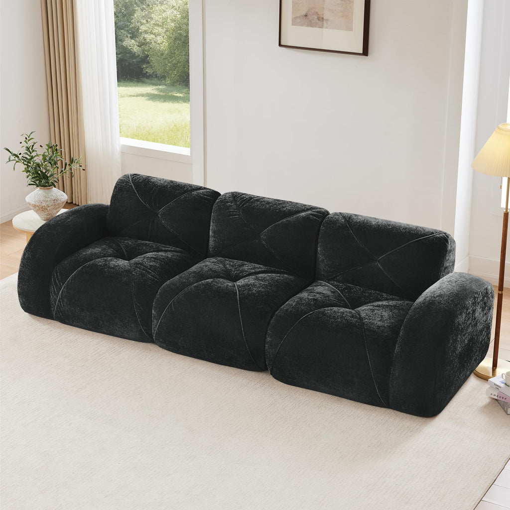 U-Shaped Boneless Sofa, Tufted 32d High Density Sponge Bottom, Anti-Slip Design, No Assembly Required, Free Combination, Movable Ottomans for Living Rooms, Home Theater, Blue