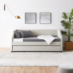 Twin Size Daybed with Trundle Upholstered Tufted Sofa Bed, Linen Fabric, Beige (82.5"x42.5"x34") YJ802
