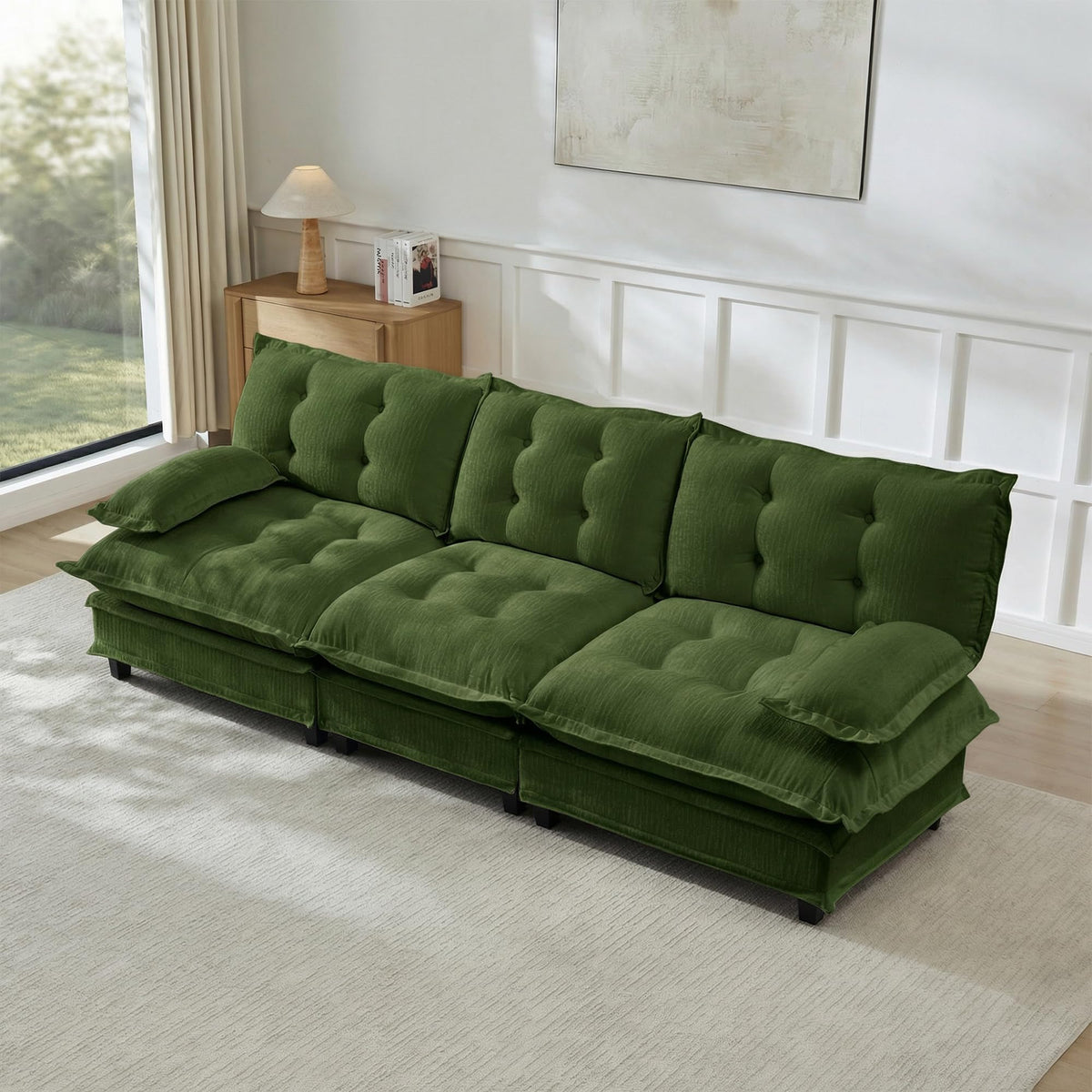 U Shaped Modular Sectional Sofa - 108" Chenille Cloud Deep Seat Couch with Ottoman, 5-Seat Comfy Lattice Decored Seat Cushion for Living Room, Apartment,Light Coffee