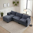 108.66" L Shaped Modular Sectional Couch, Comfy Chenille Upholstered Cloud Couches with Movable Ottoman for Living Room, Modern 3 Seater Sofa with Pillows for Apartment, Green