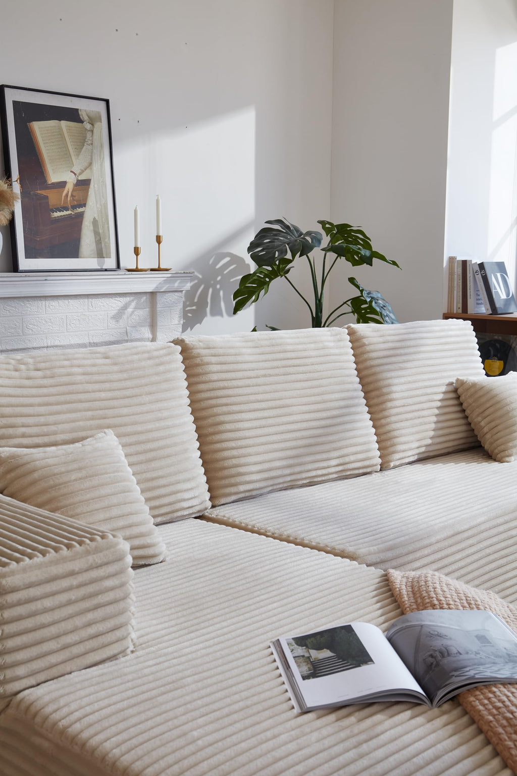 105.7" Cloud Sectional Couch with U Shaped Chaise,Modular Sofa with Deep Seat, Upholstered Couches for Living Room Bedroom,No Assembly Required,(Plush Fabric),Beige JB748