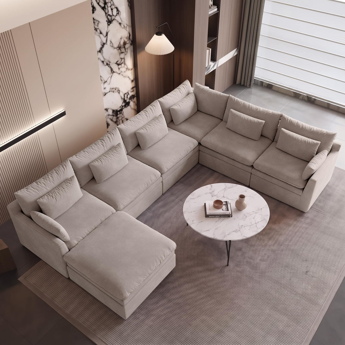 WJShome Oversized Modular Sectional Sofas, Modern Deep Seat 7-Seater Sectional Couches for Living Room, Modular Sofa with Recliner Ottoman, Solid Wood Frame, Cover Washable & Replaceable, Khaki