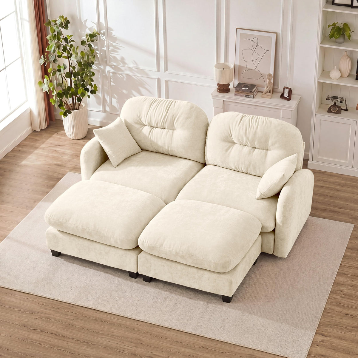 107" Modular Sectional Sofa with Ottoman Pink Chenille L Shaped Couch